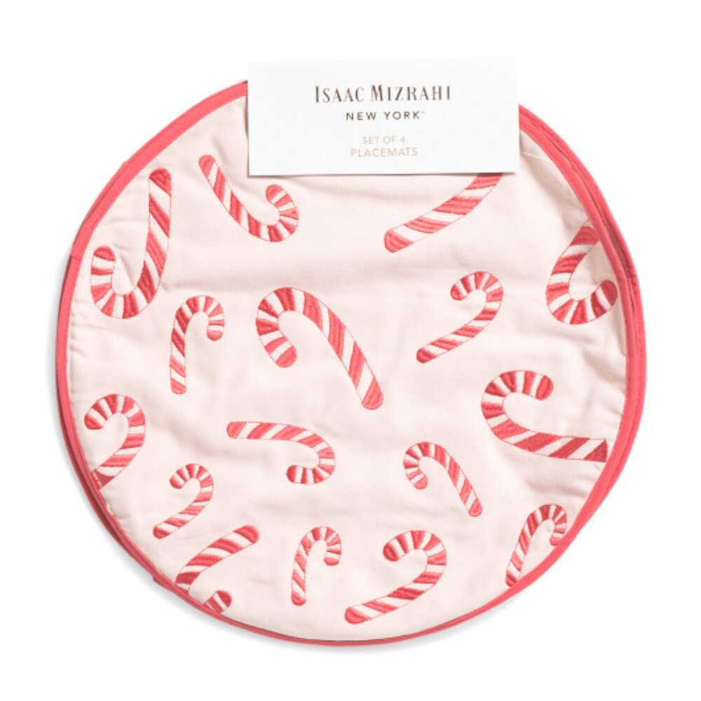 ISAAC MIZRAHI NEW YORK 4pk Sweet Candy Cane Toss Placemats, NEW